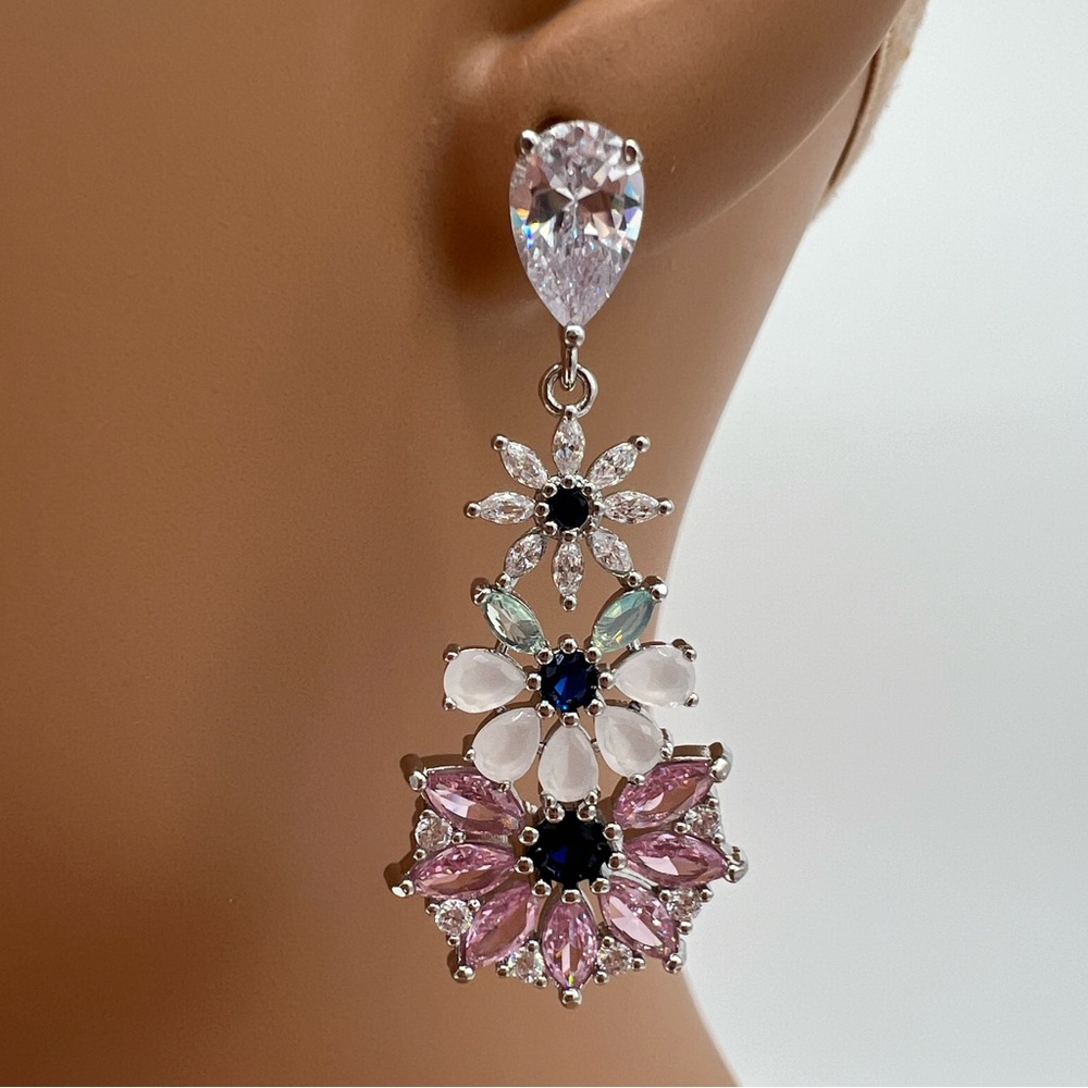 Silver Floral CZ Earrings